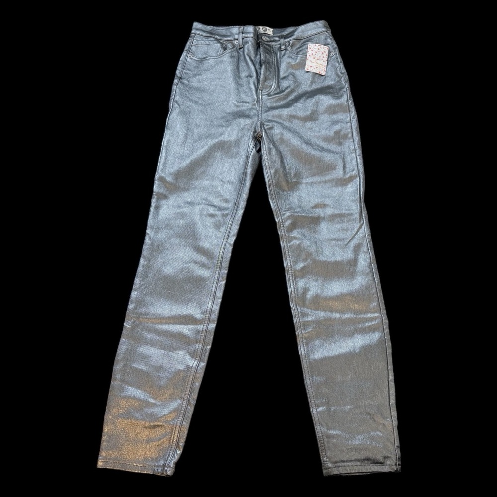 NEW Free People Phoenix Coated Silver Skinny Jeans NEW WITH TAG Size 29 MSRP $98